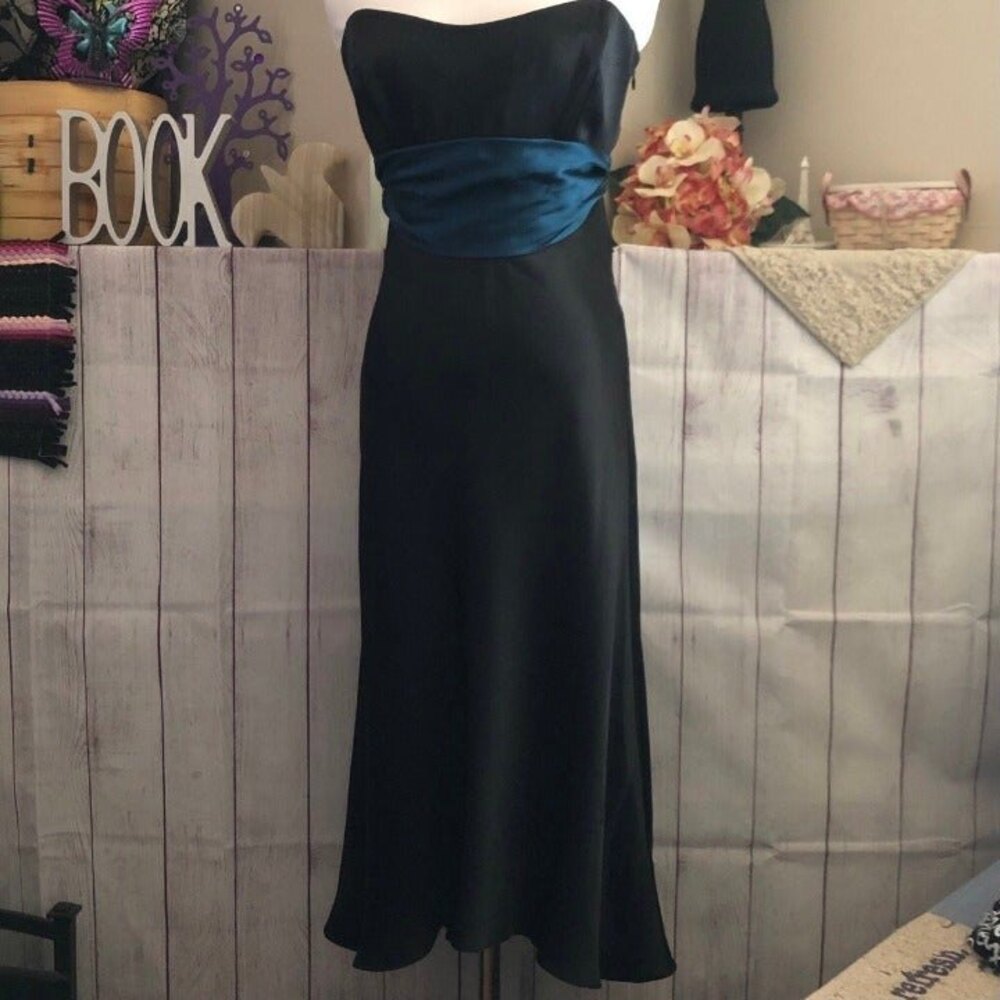 Nicole Miller sz 8 Silk Strapless Dress Black with Green Sash NWT
